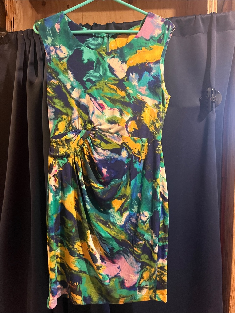 Ellen Tracy Sleeveless Abstract Print Mini Dress - Green, Yellow, Navy